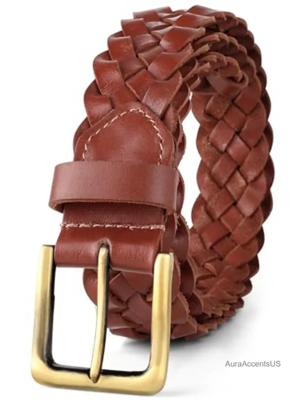 Men's Braided Leather Belt Full Grain Cowhide Woven Casual Dress